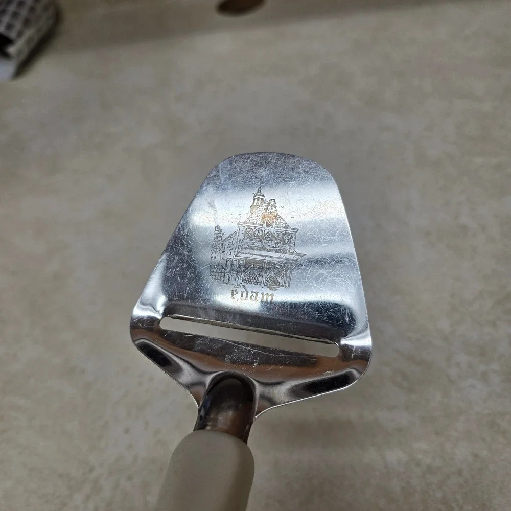 Vintage Holland Edam Cheese Slicer Plane Stainless Steel Windmill Handle White